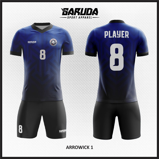 Desain kaos futsal pemain dan kiper gradasi warna biru hitam 2