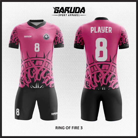 desain baju futsal pink hitam gambar api