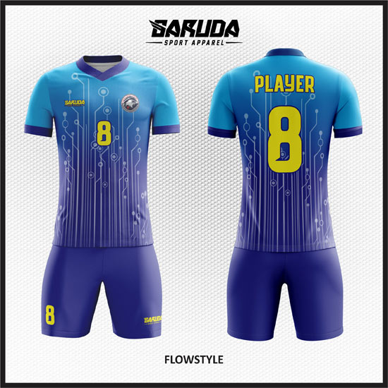 desain baju futsal printing gradasi biru terbaru