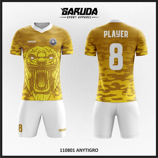 desain baju futsal warna kuning gambar harimau