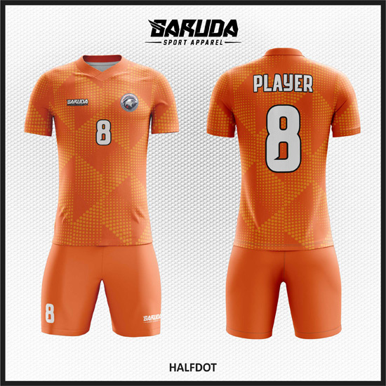 Desain Kaos Futsal Full Print Gradasi Warna Orange Modis Dan Keren