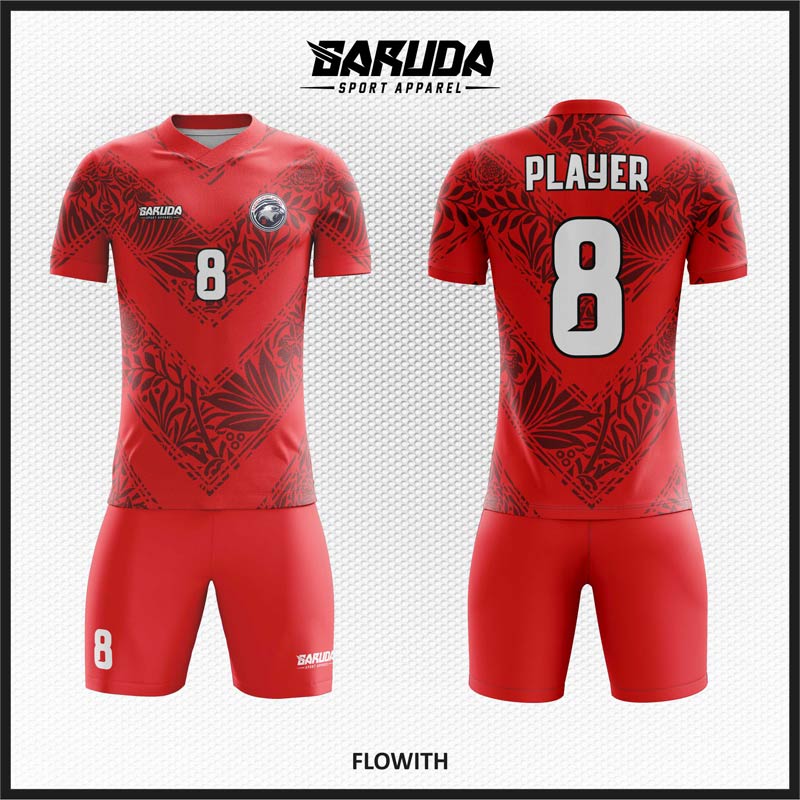 Desain Kaos Futsal Warna Merah Lambang Keberanian