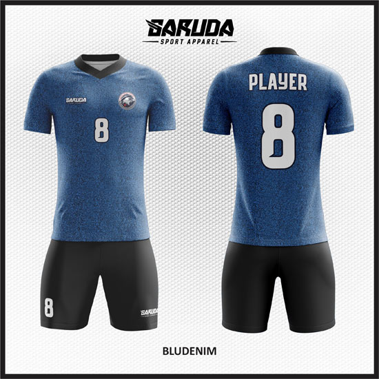 Desain Jersey Futsal Printing Warna Biru Bergaya Trendy 