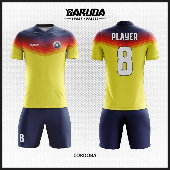 Desain Jersey Sepakbola Warna Kuning Biru Simple Tapi Trendy