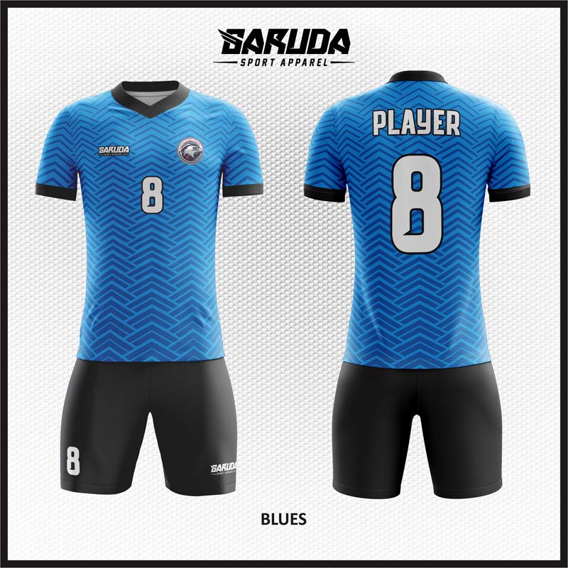 Desain Baju Futsal Biru Hitam Bisa Custom Kerah