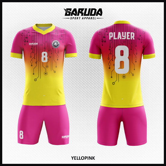 Desain Baju Futsal Printing Warna Kuning Pink Cantik Banget