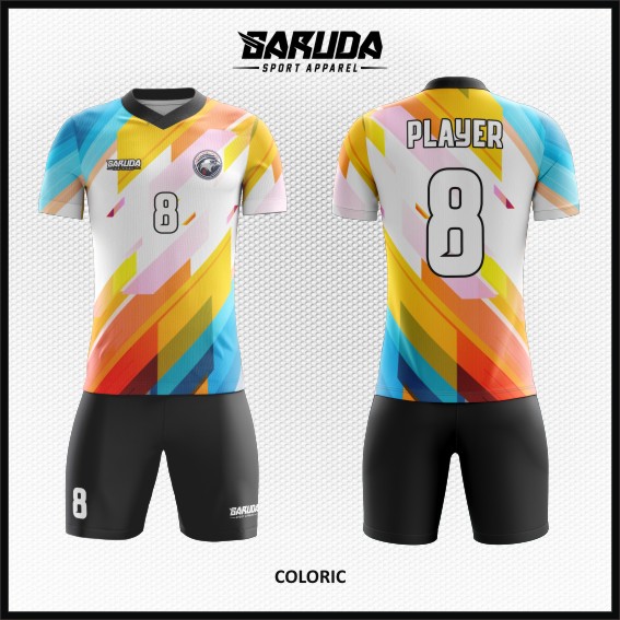 Desain Kostum Sepakbola Motif Gradasi Warna Cerah Terbaik