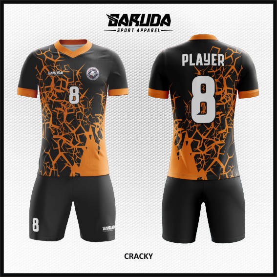 Desain Jersey Bola Futsal Warna Hitam Orange Paling Oke
